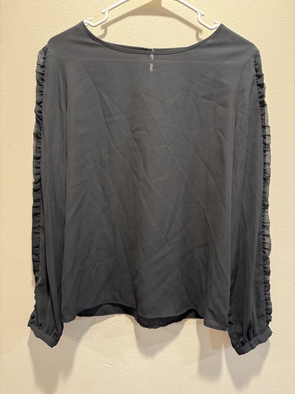 Semi Sheer Black Blouse with Ruffled Sleeves